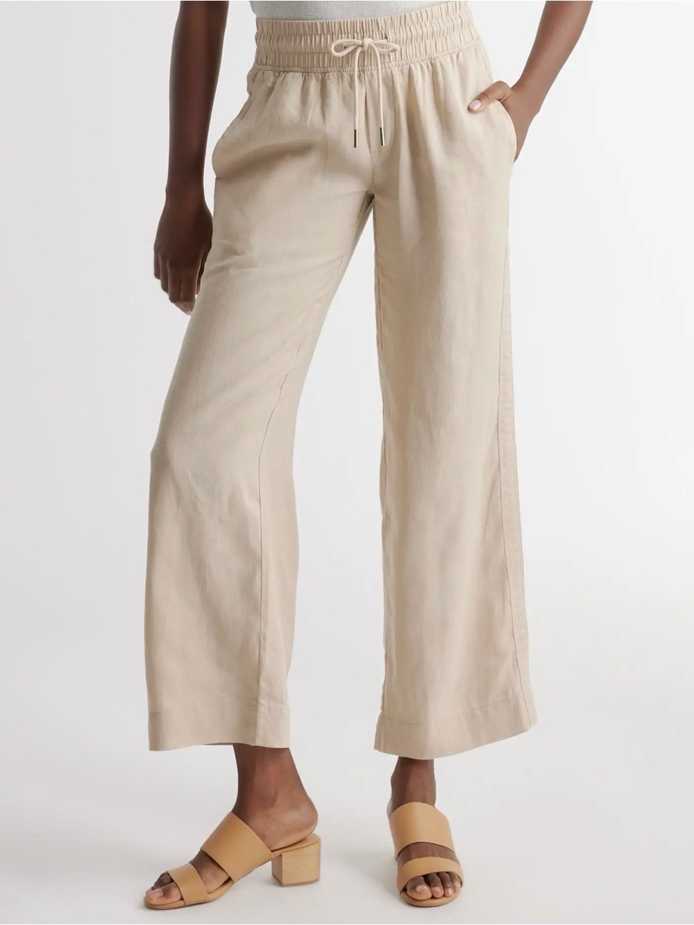 Quince Linen-Blend Wide Leg Pants in Sand